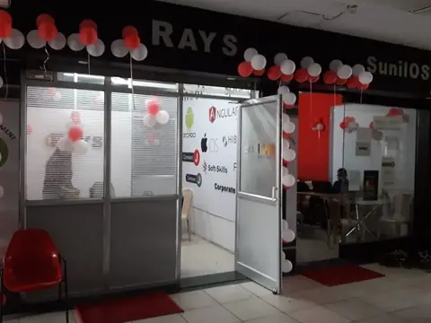 Rays EdTech and SunilOS office entrance decorated with balloons for a launch celebration