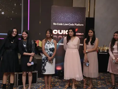 Group of women on stage at a No-Code Low-Code Platform product launch event